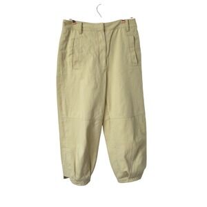 TIBI butter yellow cotton twill barrel pants 8
